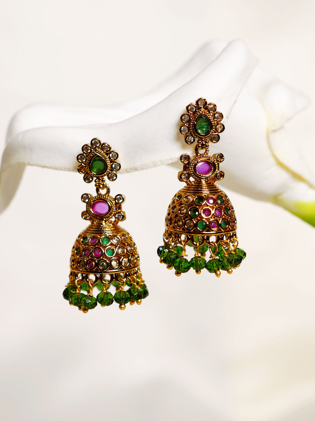 Rani Green Heritage Jhumka Earrings