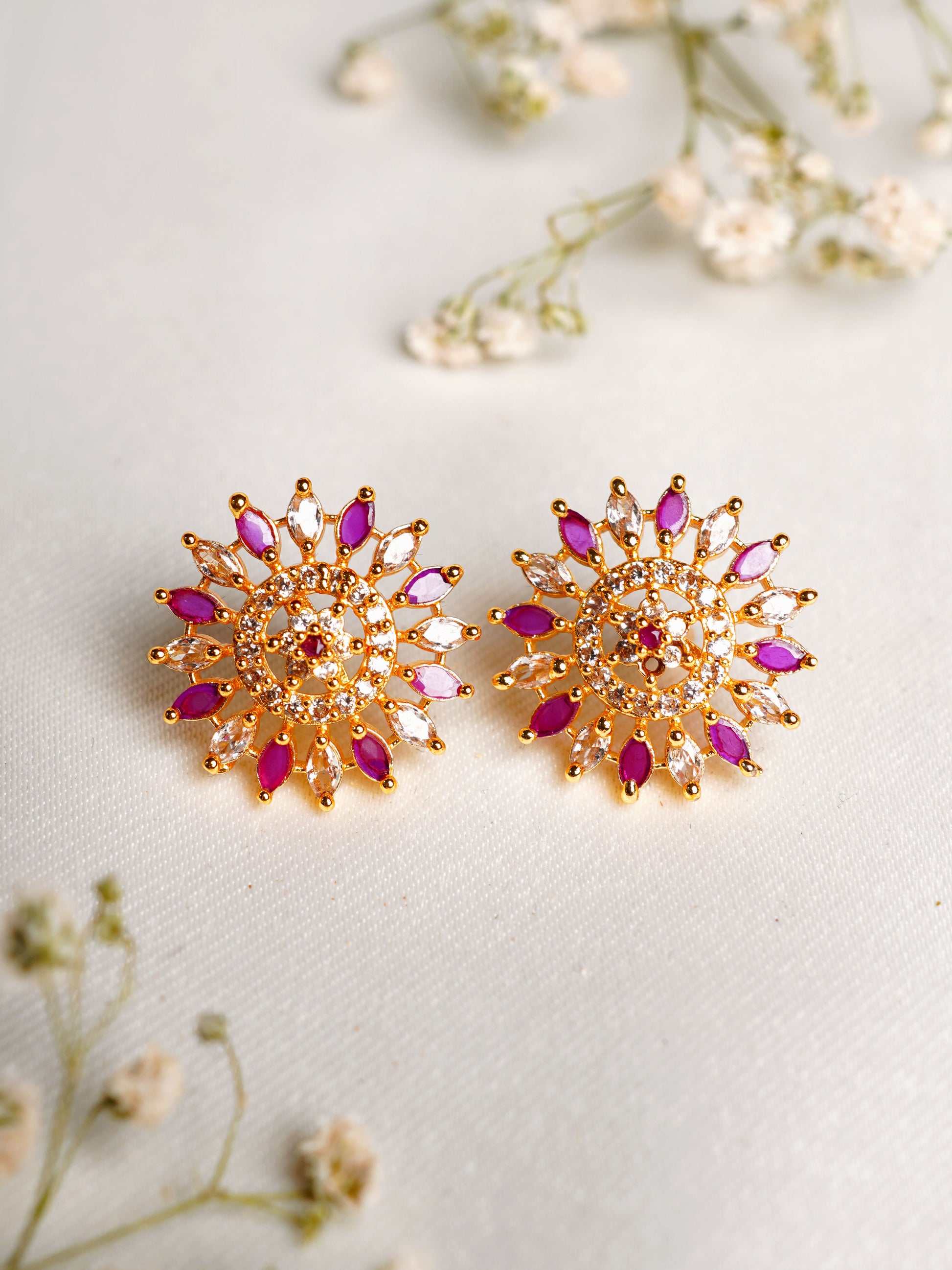 Rani Crystal Sunburst Stud Earrings
