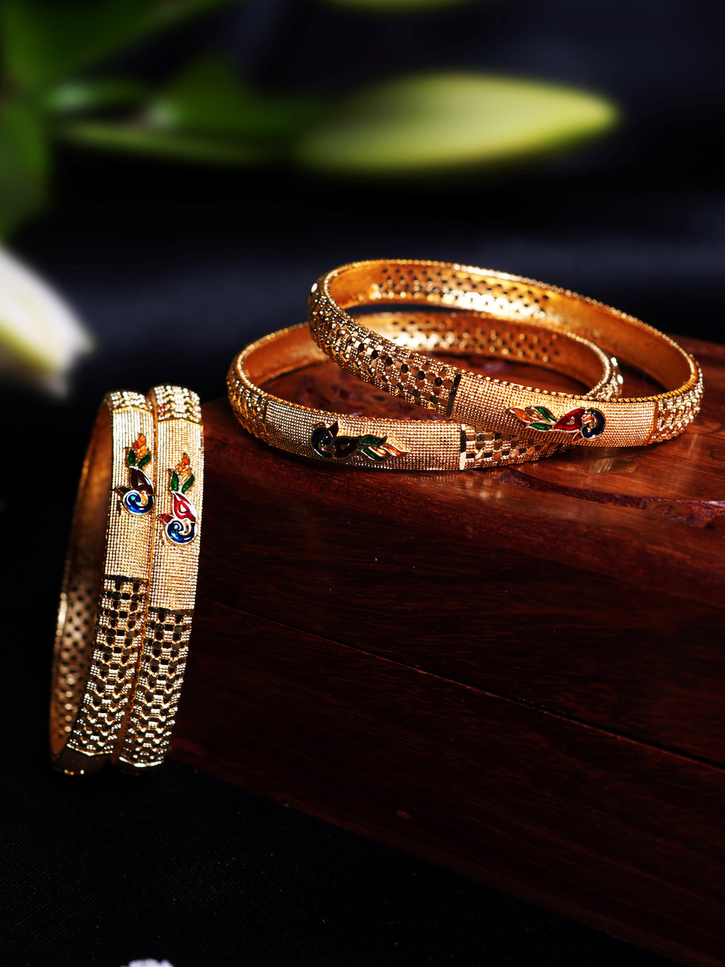 Meenakari Peacock Design Bangle Set