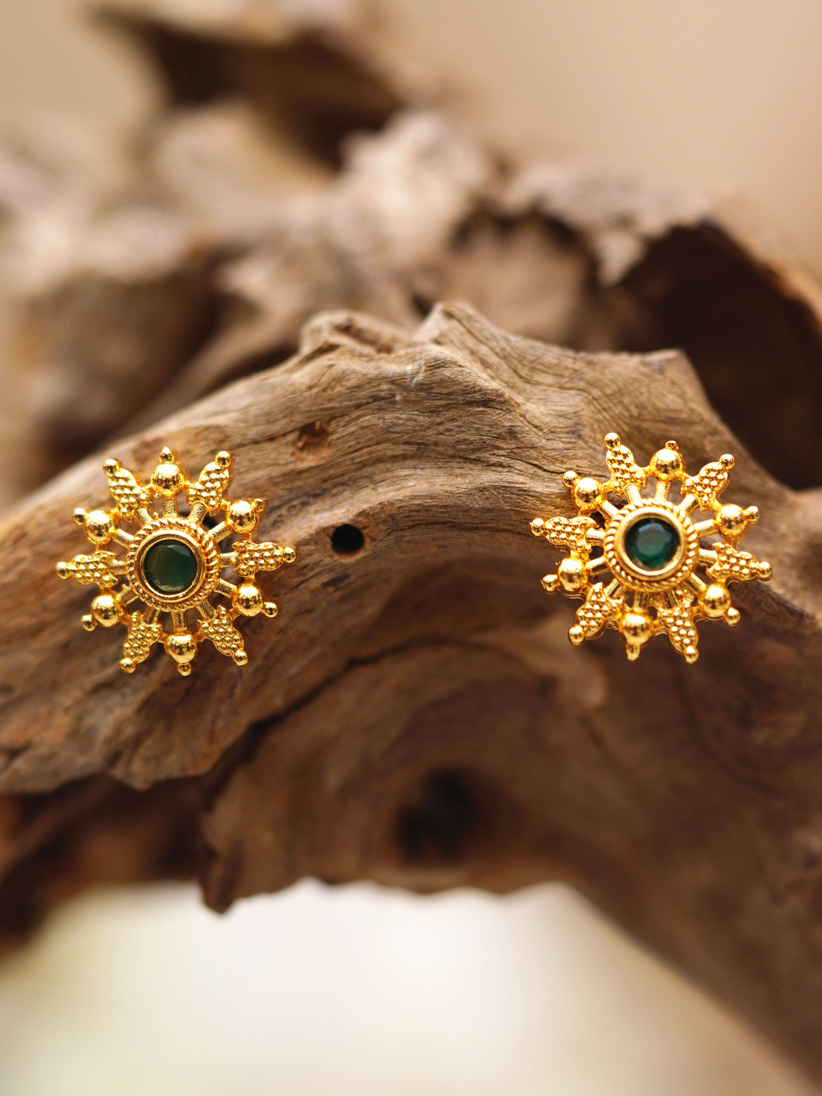 Forest Green Sunburst Stud Earrings