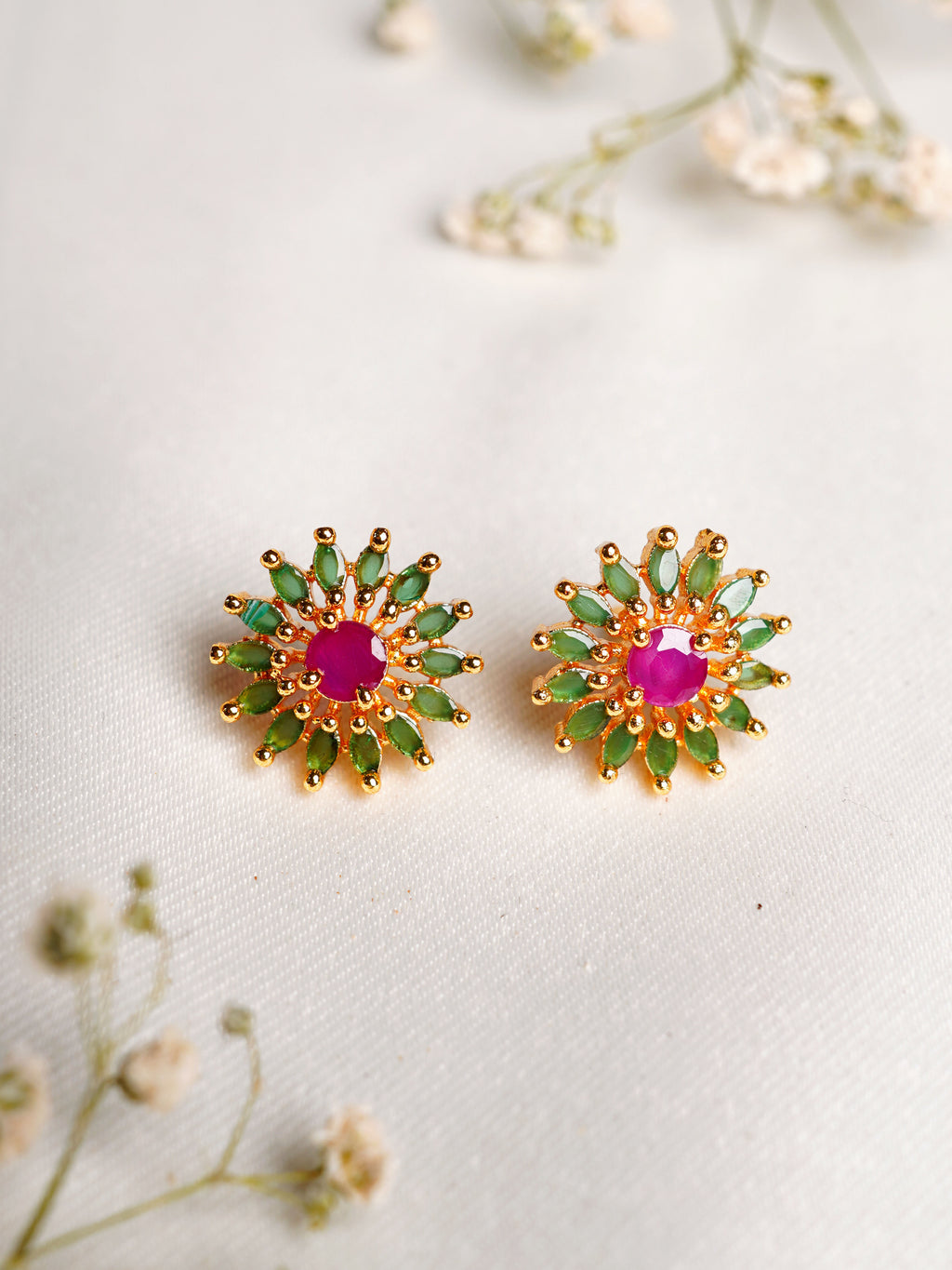 Rani Green Floral Stud Earrings