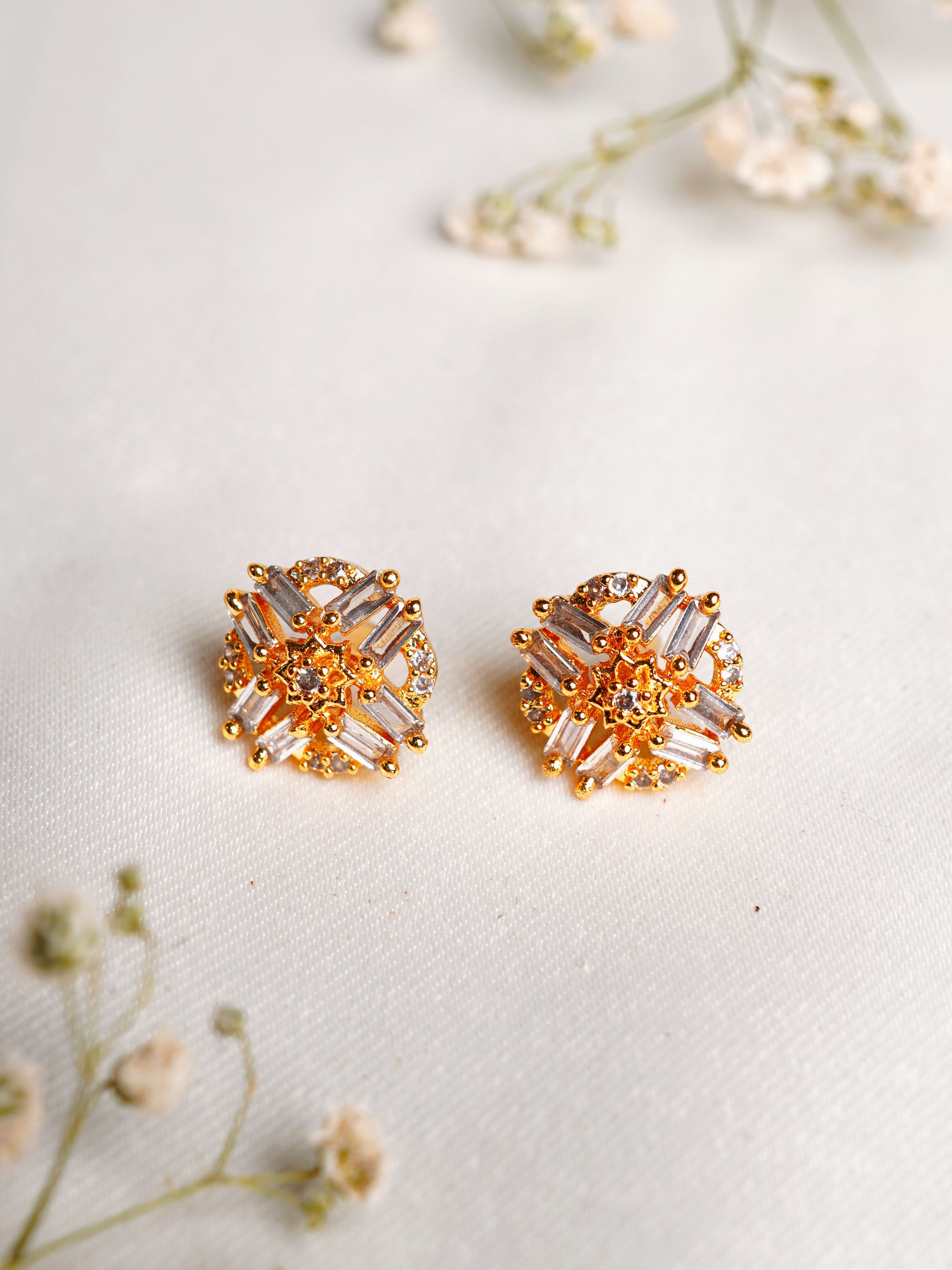 Geometric Crystal Halo Stud Earrings