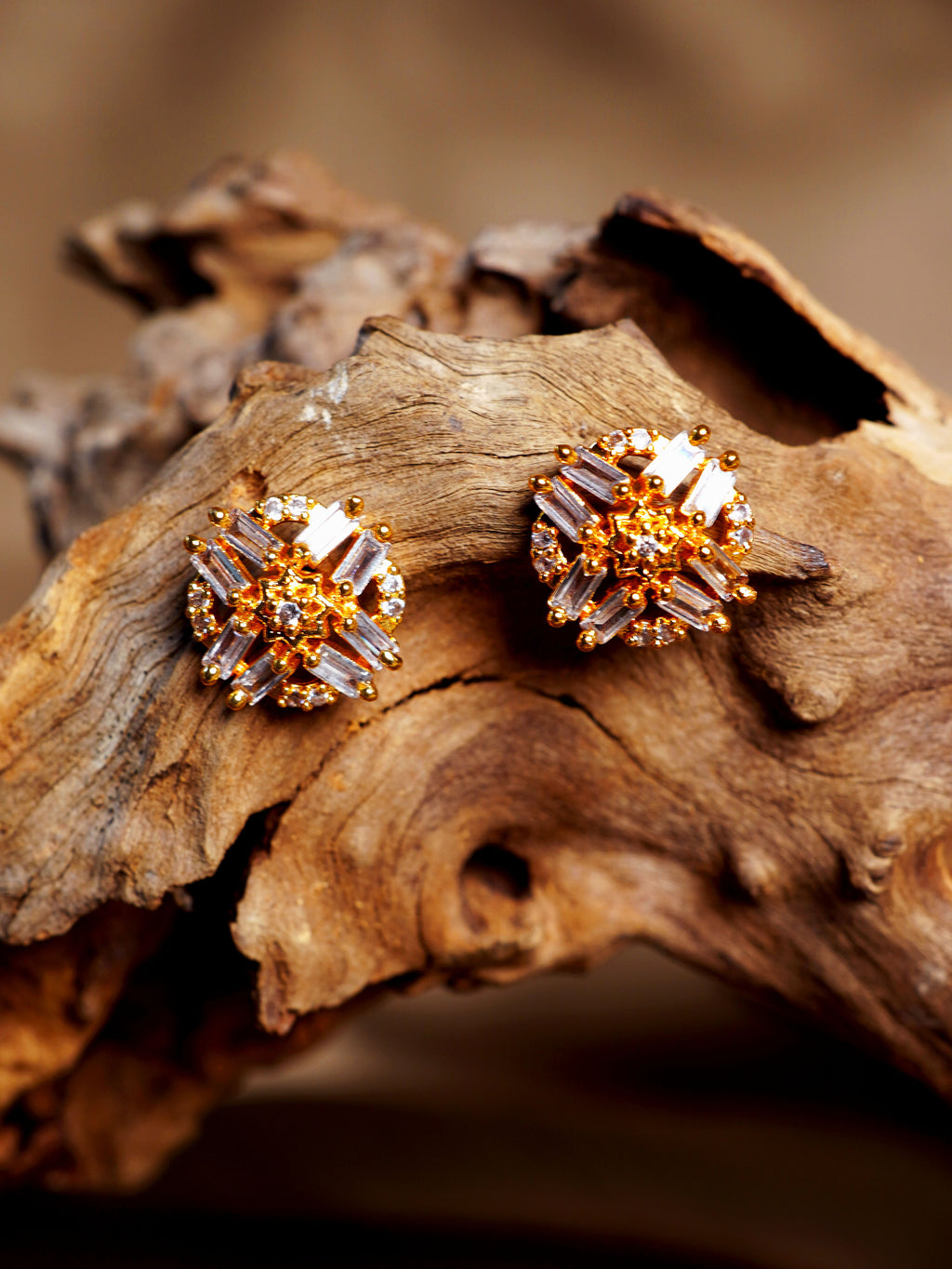 Geometric Crystal Halo Stud Earrings