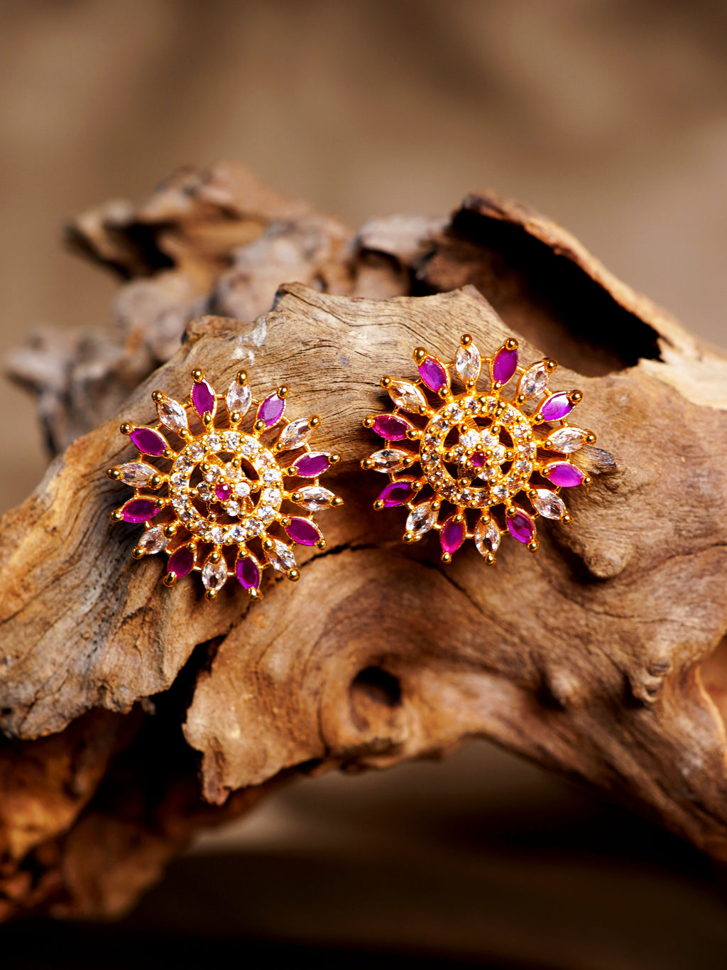 Rani Crystal Sunburst Stud Earrings