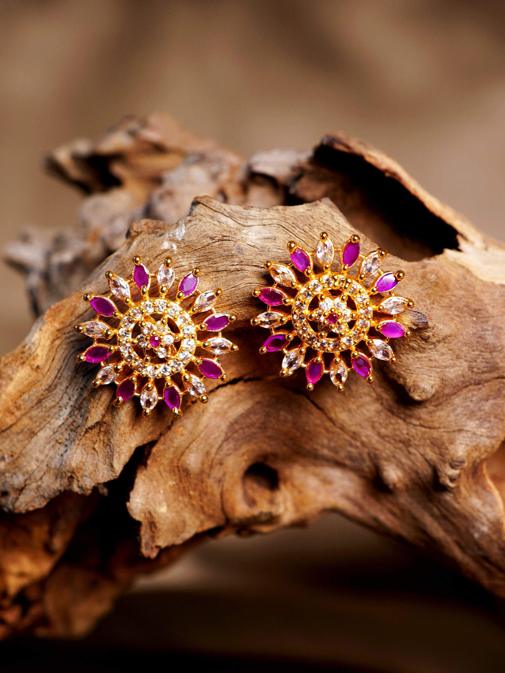 Rani Crystal Sunburst Stud Earrings