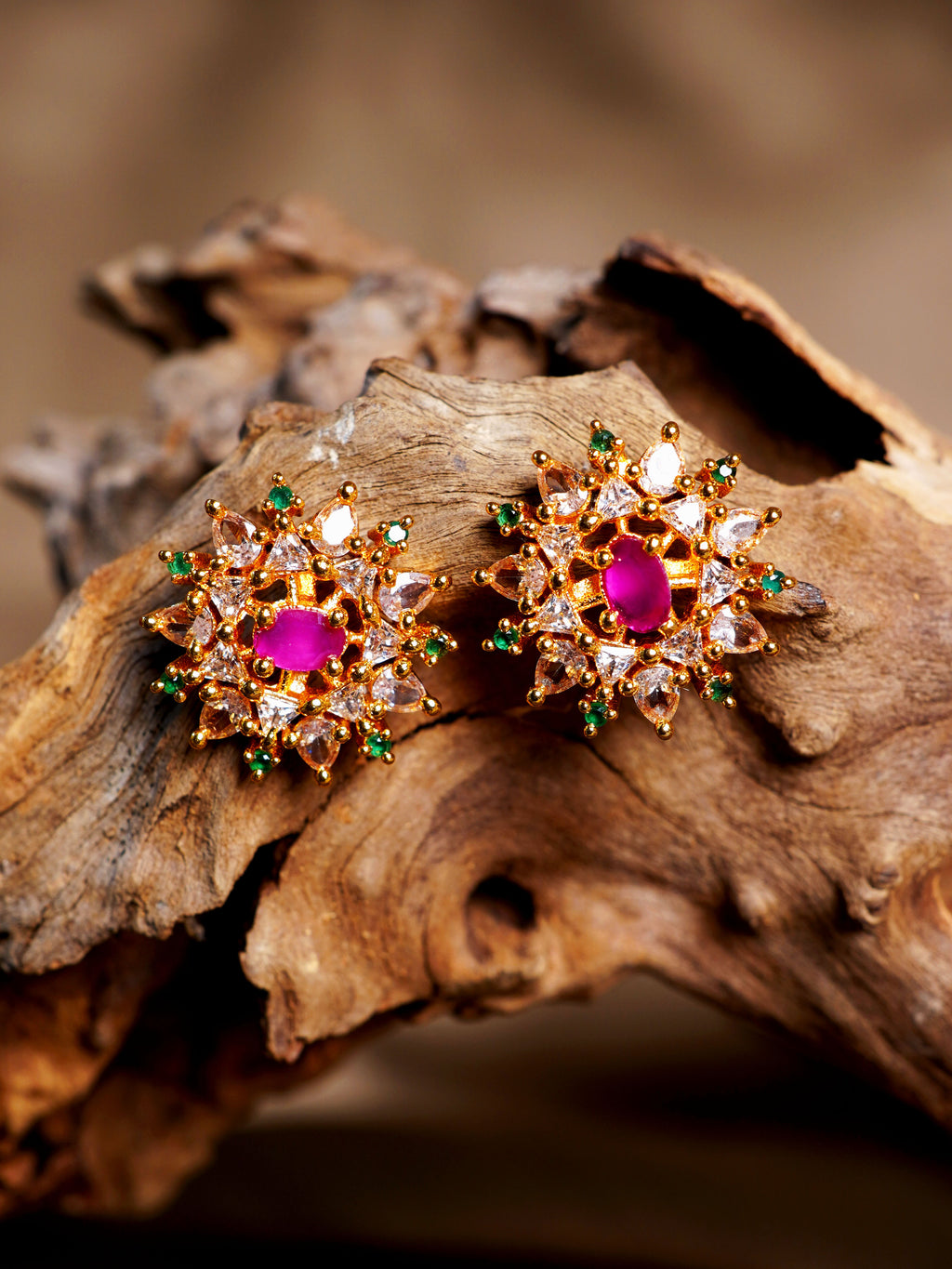 Rani Green Floral Halo Stud Earrings