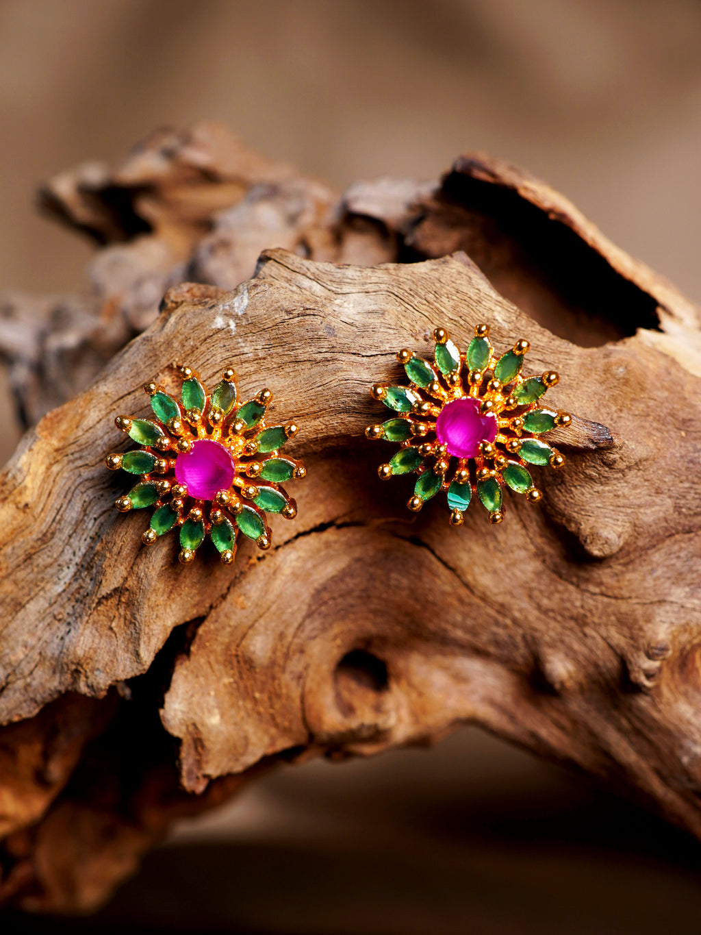 Rani Green Floral Stud Earrings