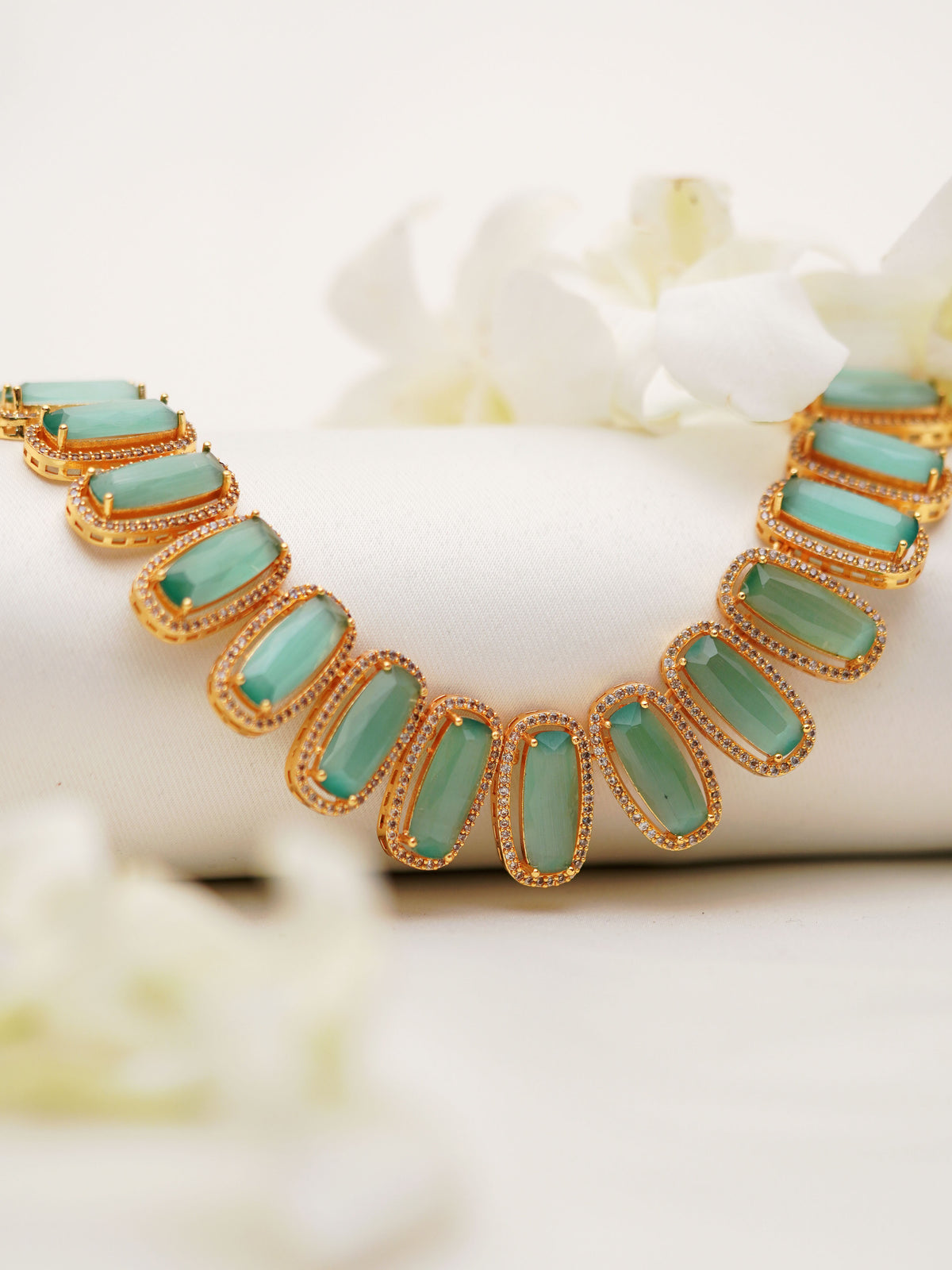 Mint Green Rectangular Stone Necklace Set