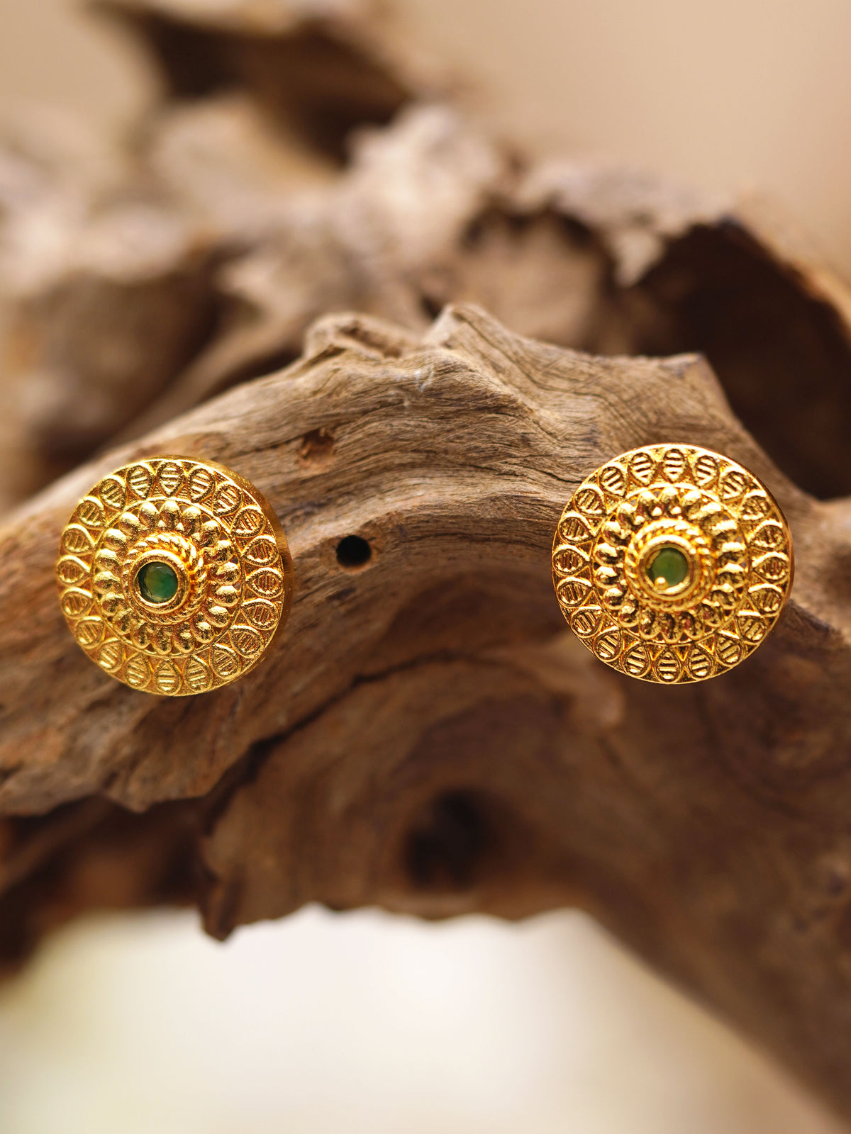 Green Heritage Mandala Stud Earrings