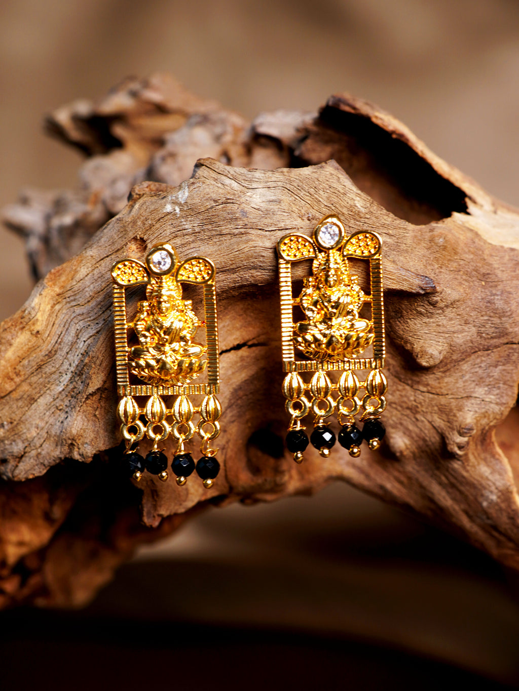 Lakshmi Black Bead Drop Earrings