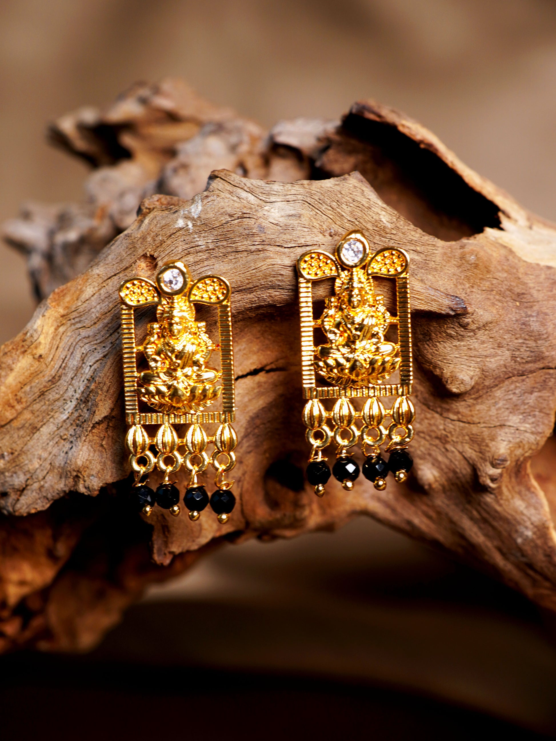 Lakshmi Black Bead Drop Earrings