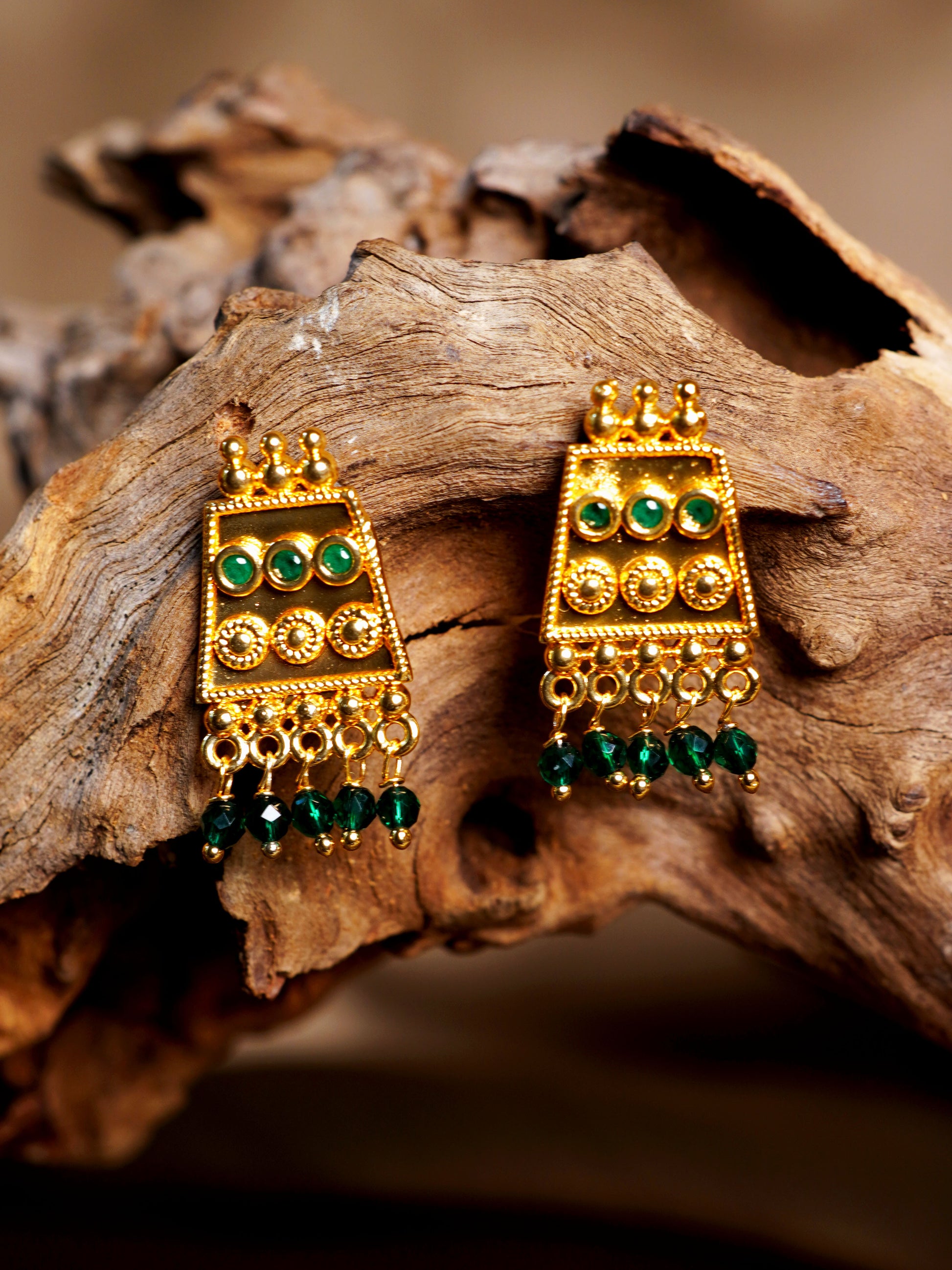 Green Heritage Fringe Earrings