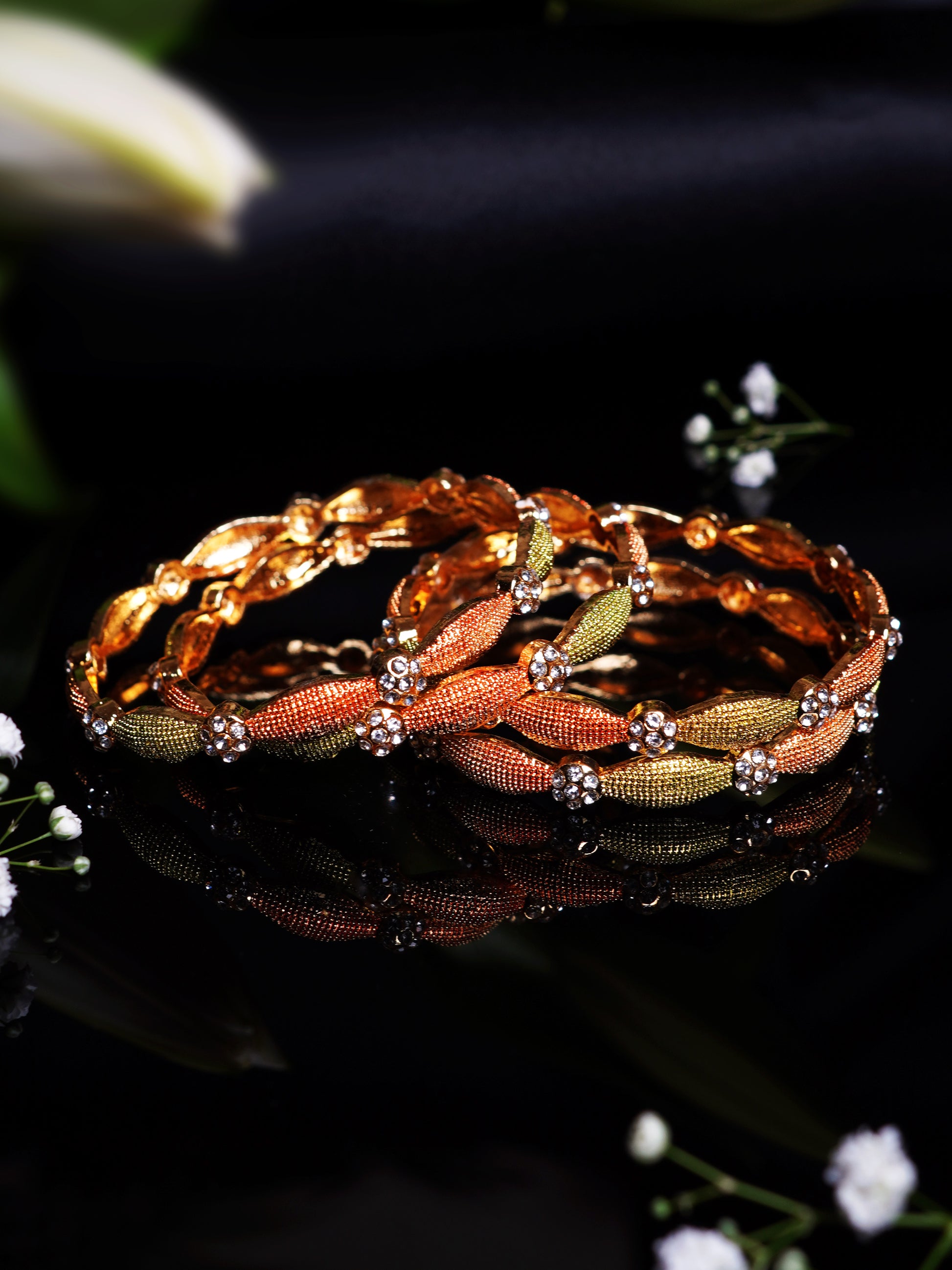 Tri Tone Oval Beaded Bangle Set