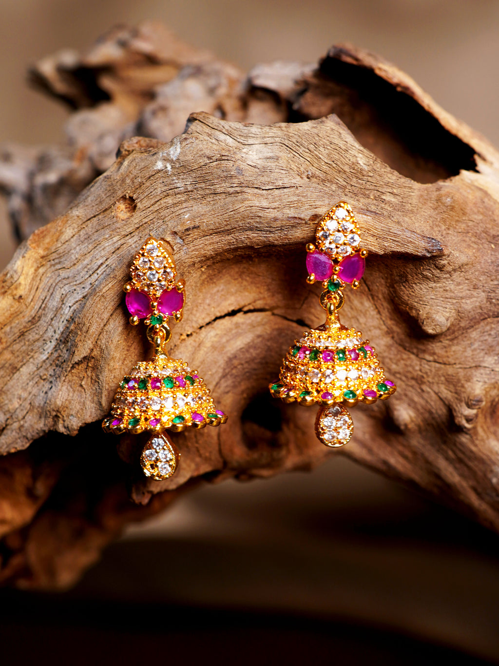 Rani Green Crystal Jhumka Earrings