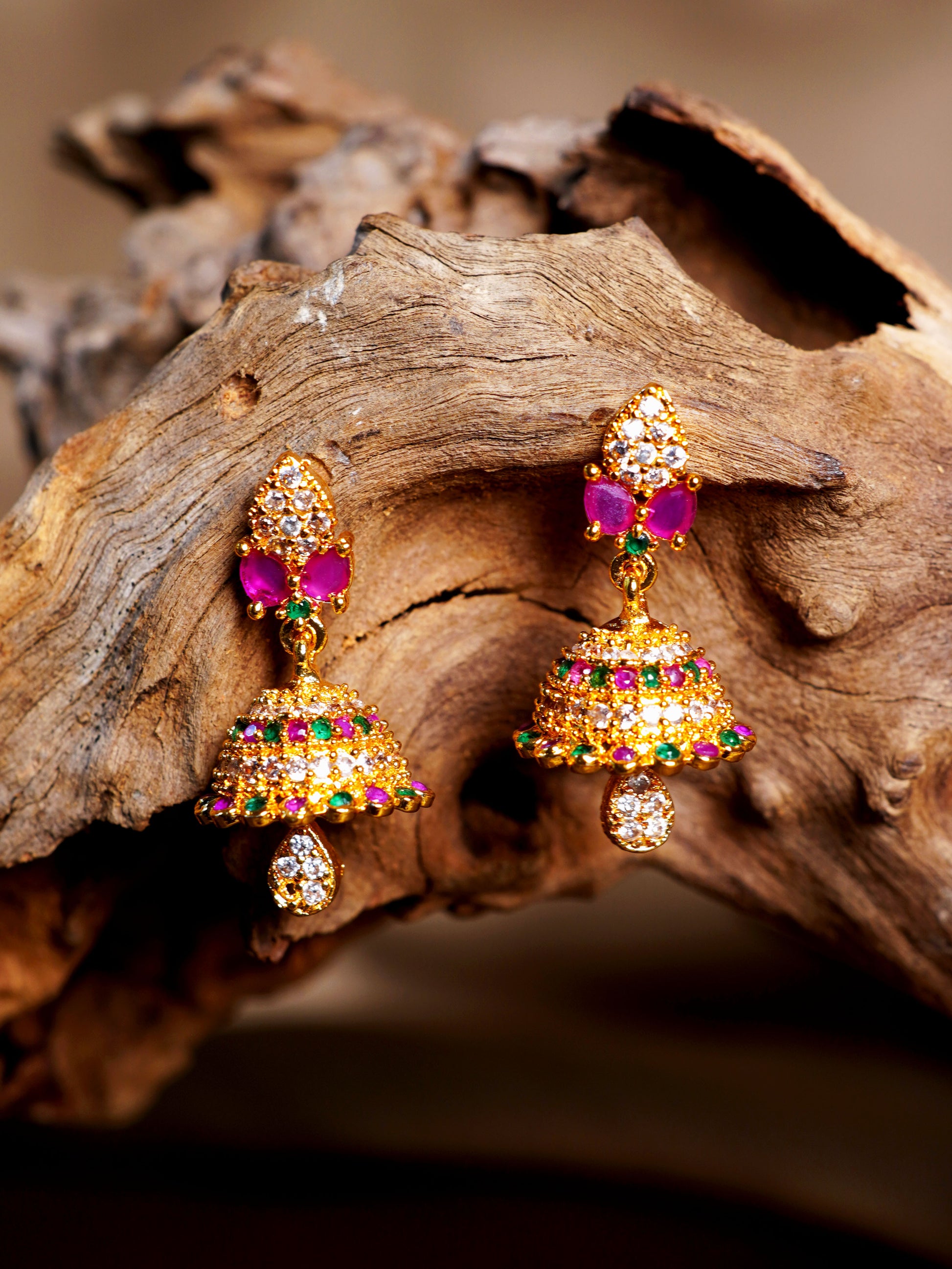 Rani Green Crystal Jhumka Earrings