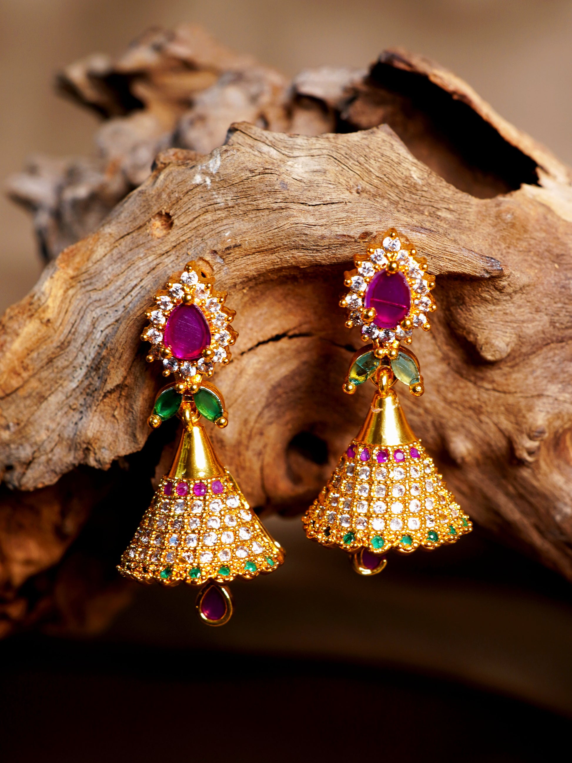 Rani Green Teardrop Jhumka Earrings