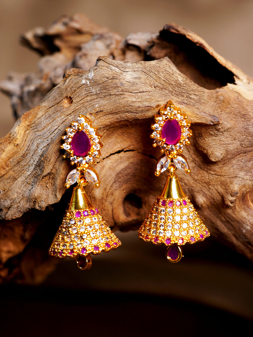 Rani Crystal Bell Jhumka Earrings