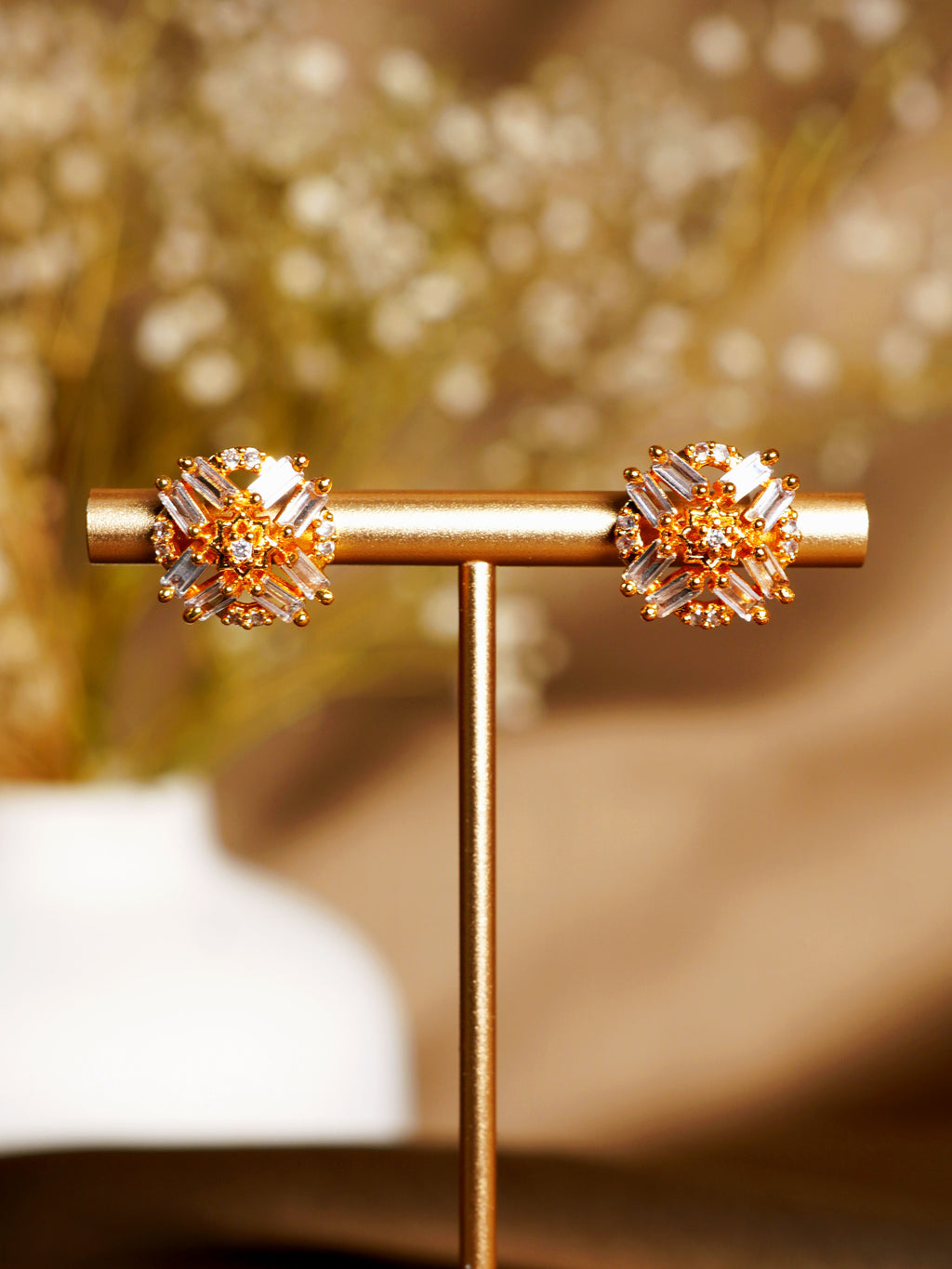 Geometric Crystal Halo Stud Earrings