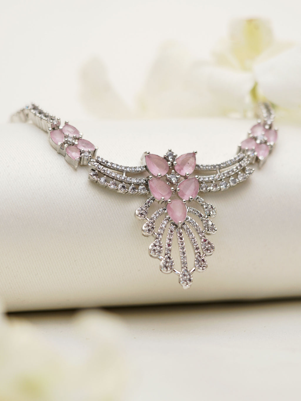 Blush Pink Petal Cascade Necklace Set