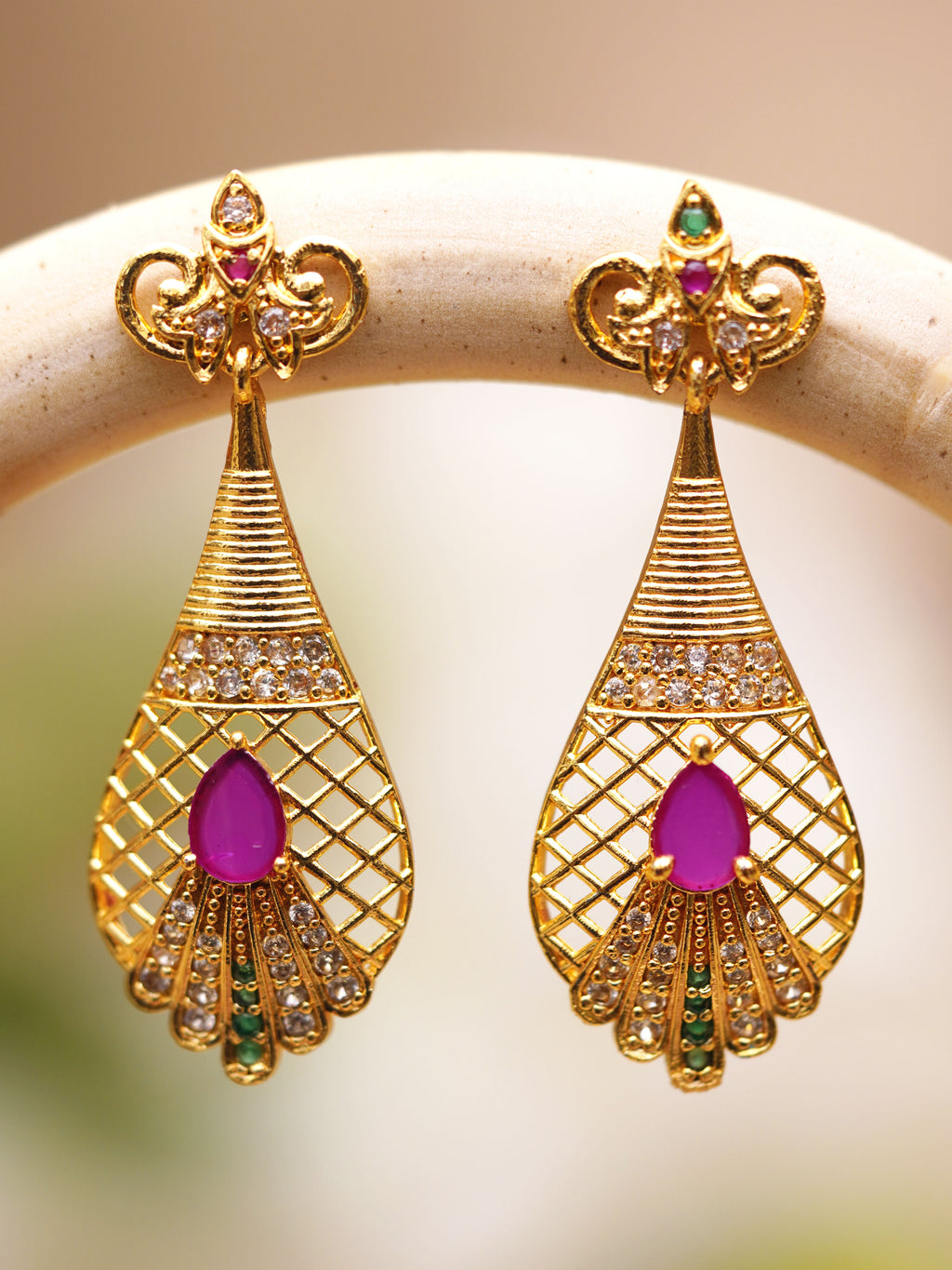 Fuchsia Lattice Teardrop Earrings