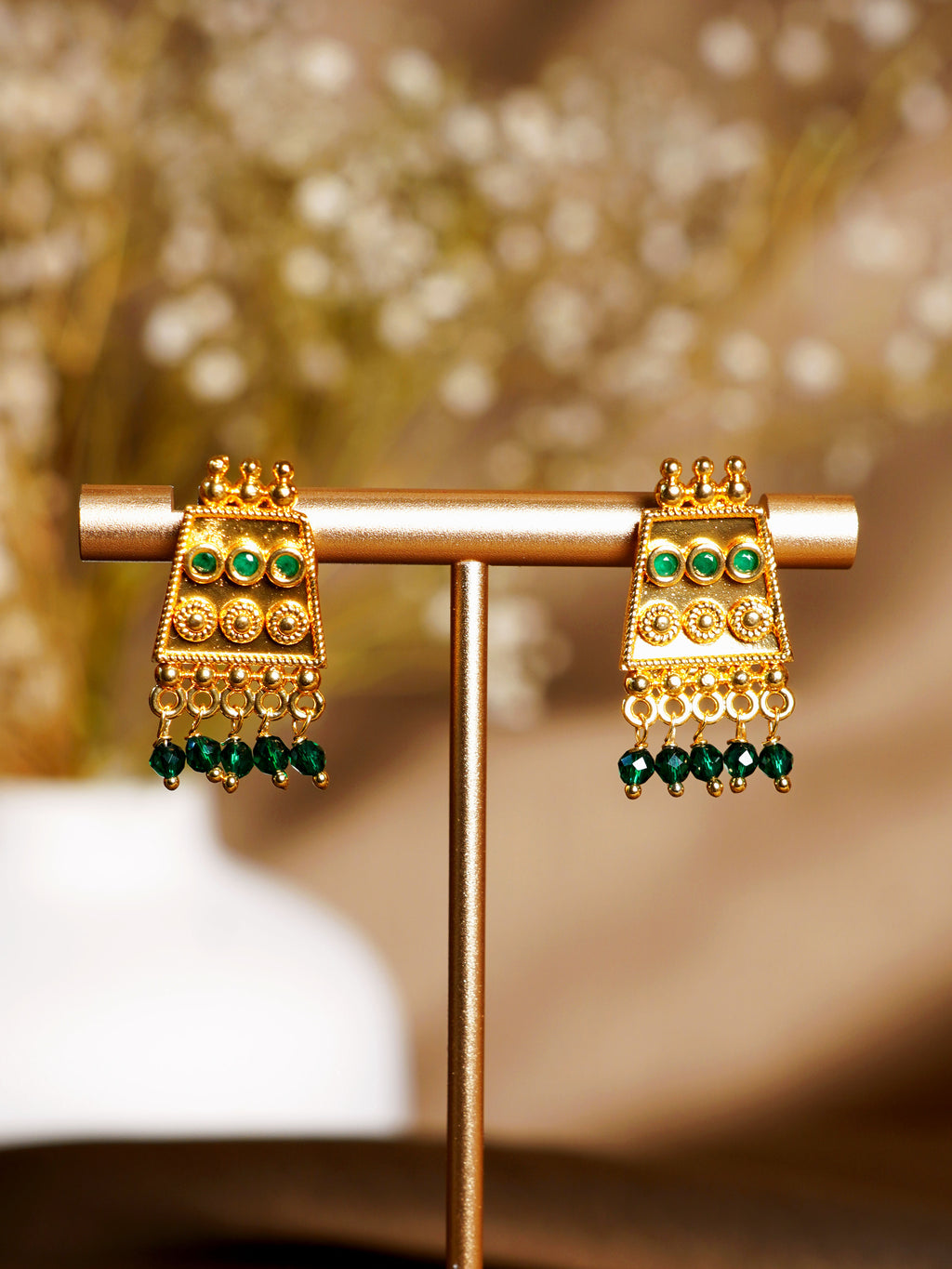 Green Heritage Fringe Earrings