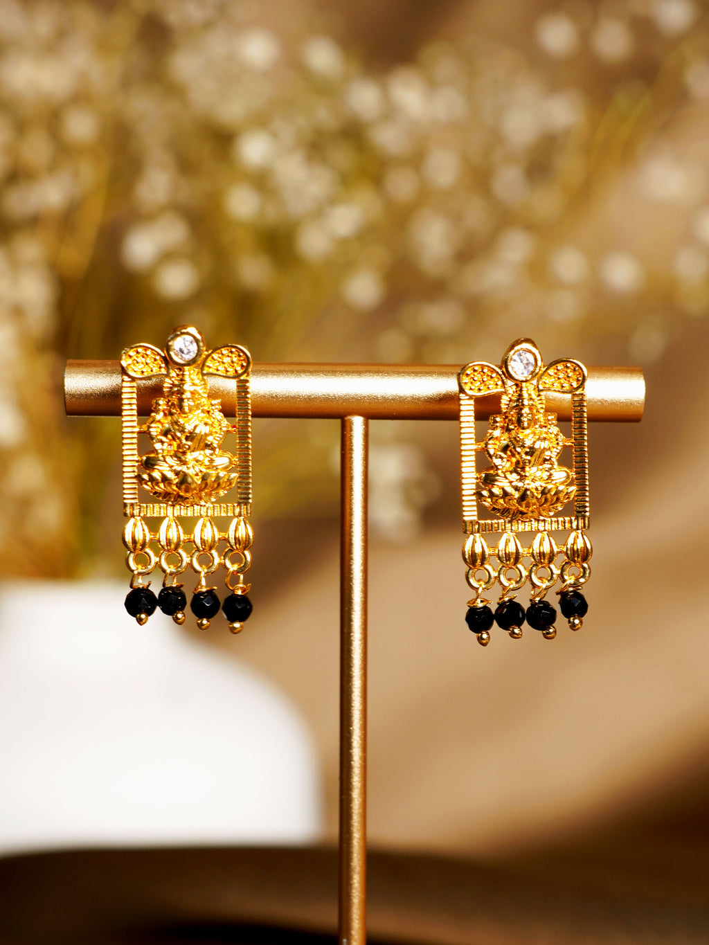 Lakshmi Black Bead Drop Earrings