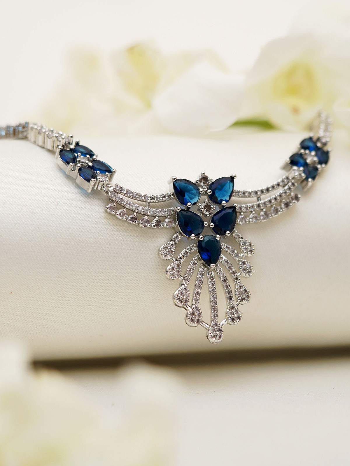 Midnight Blue Petal Cascade Necklace Set