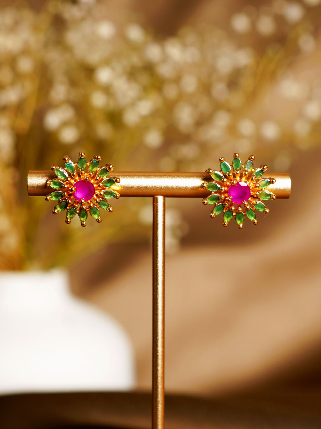 Rani Green Floral Stud Earrings