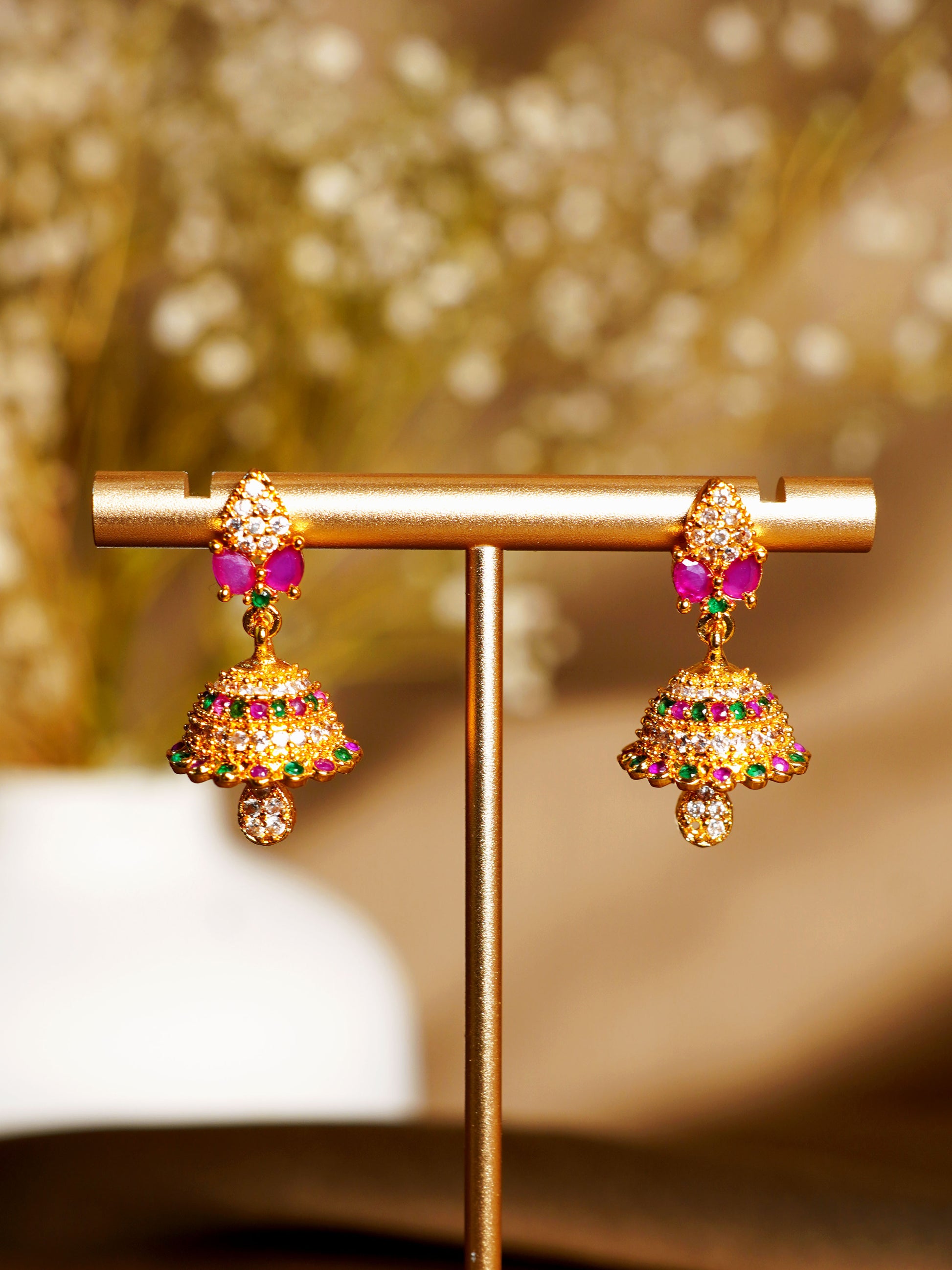 Rani Green Crystal Jhumka Earrings