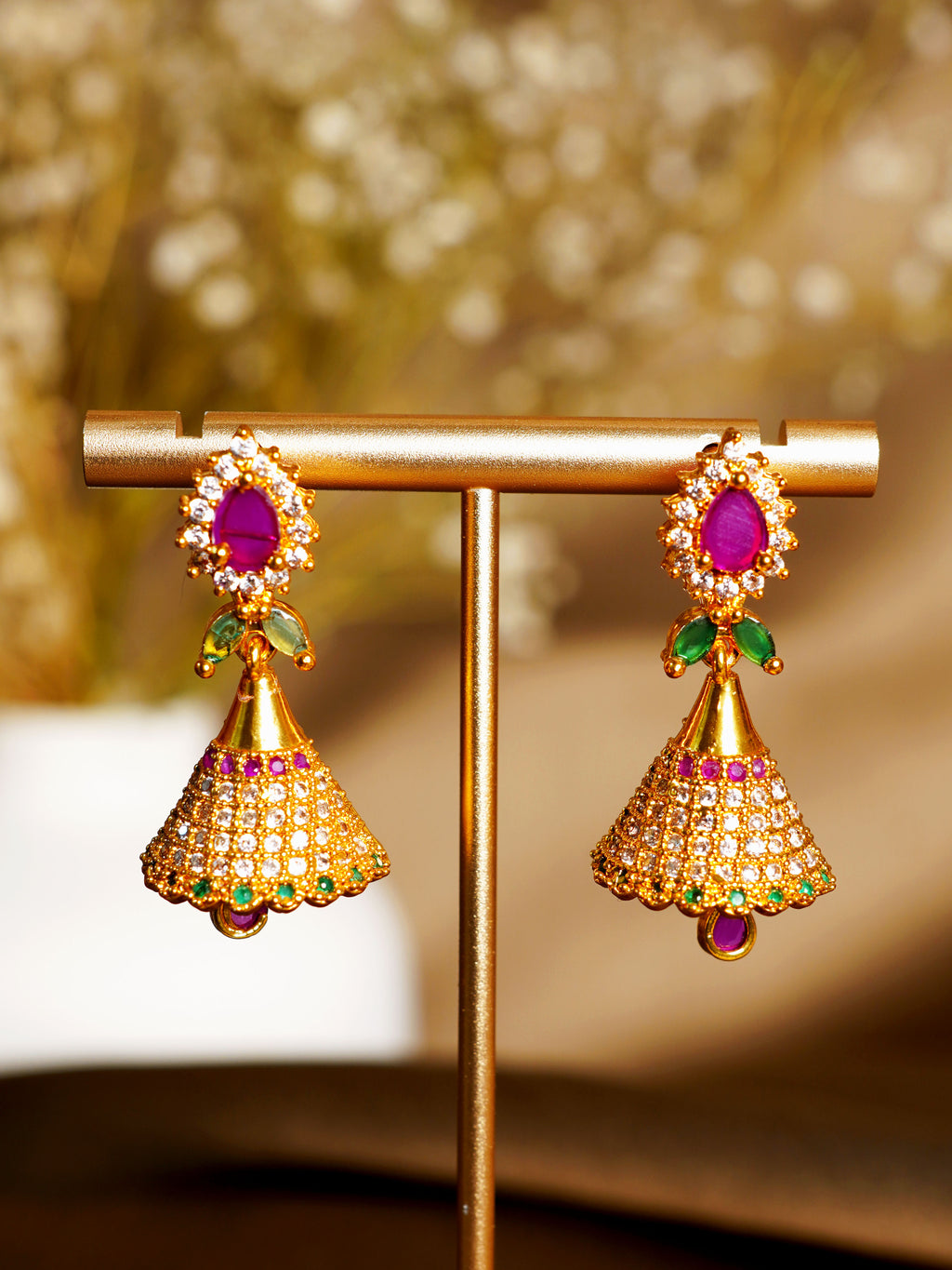 Rani Green Teardrop Jhumka Earrings