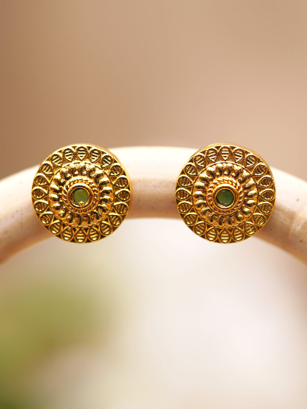Green Heritage Mandala Stud Earrings