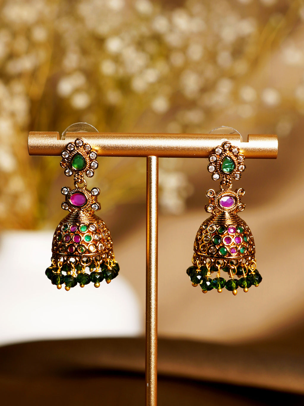 Rani Green Heritage Jhumka Earrings