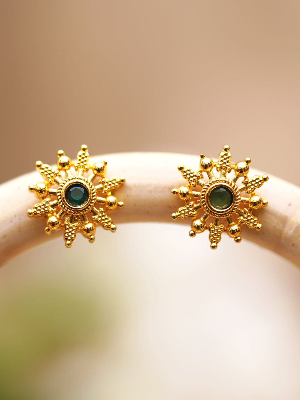Forest Green Sunburst Stud Earrings