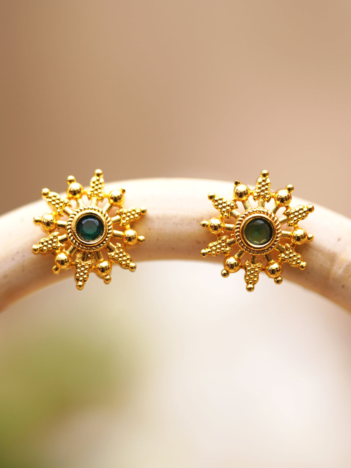 Forest Green Sunburst Stud Earrings