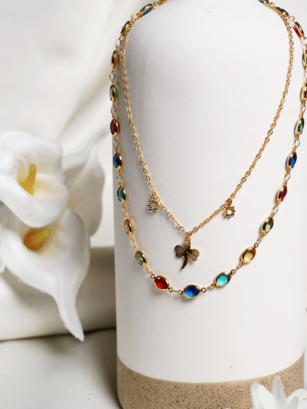 Rainbow Charm Dragonfly Layered Necklace