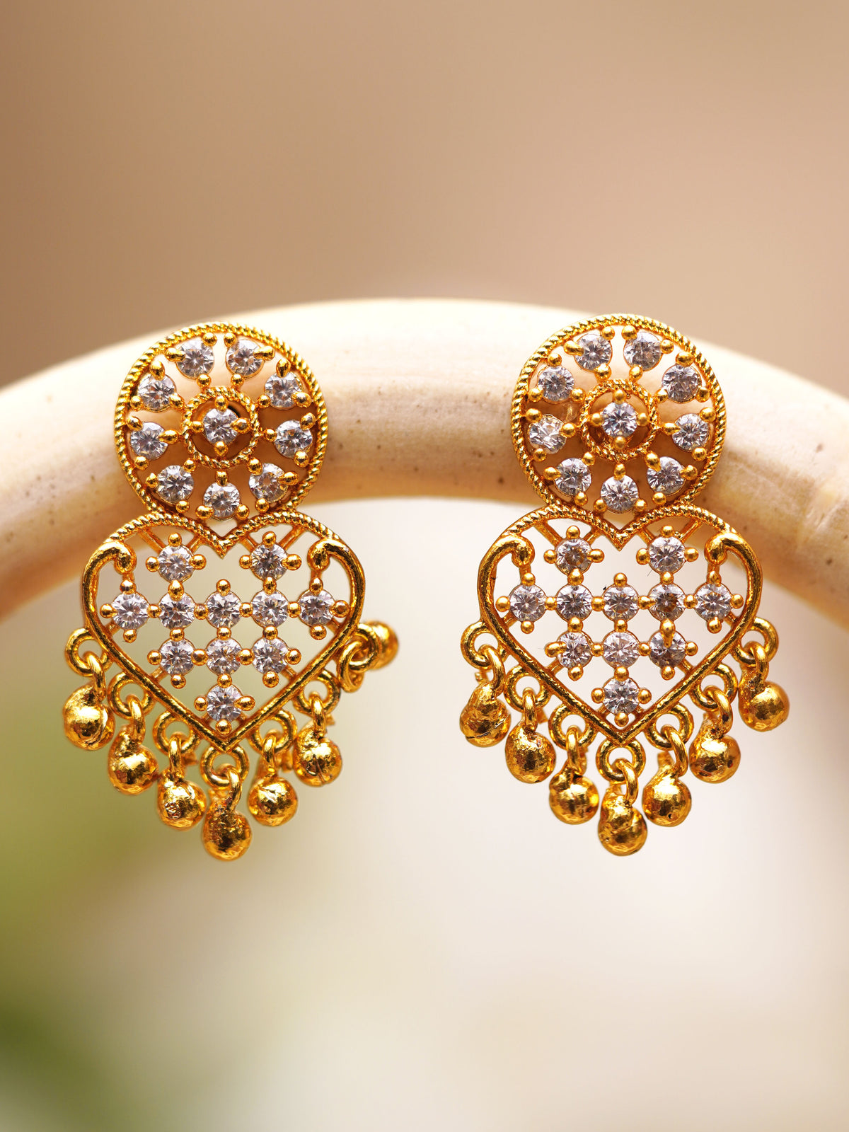 Crystal Heart Ghungroo Earrings