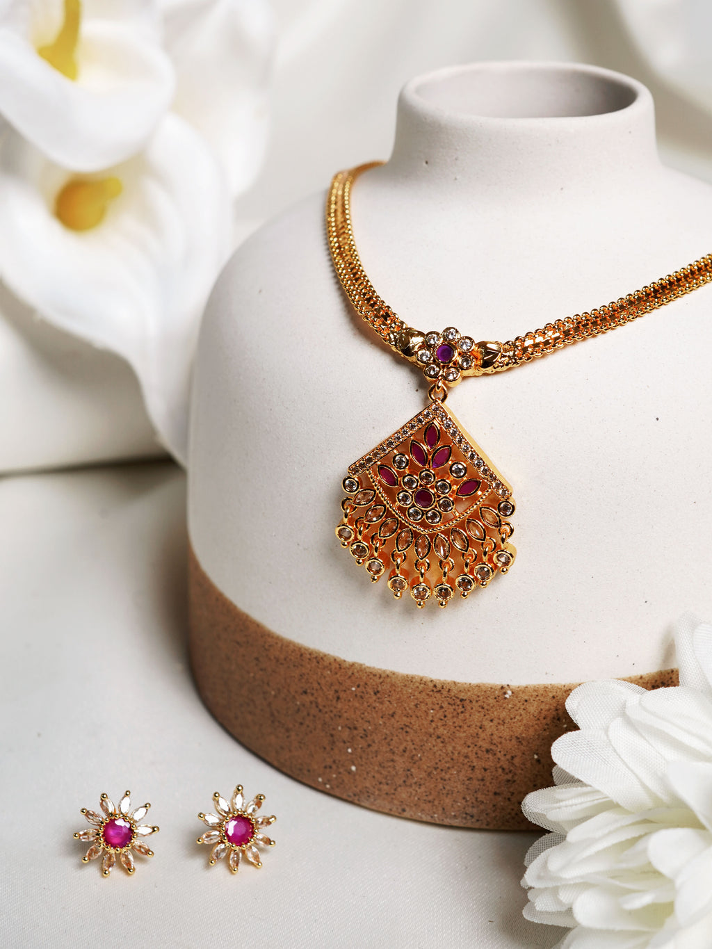 Blush Lotus Kundan Necklace Set
