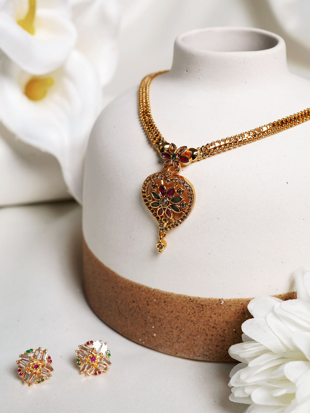 Enchanted Petal Kundan Heart Necklace Set