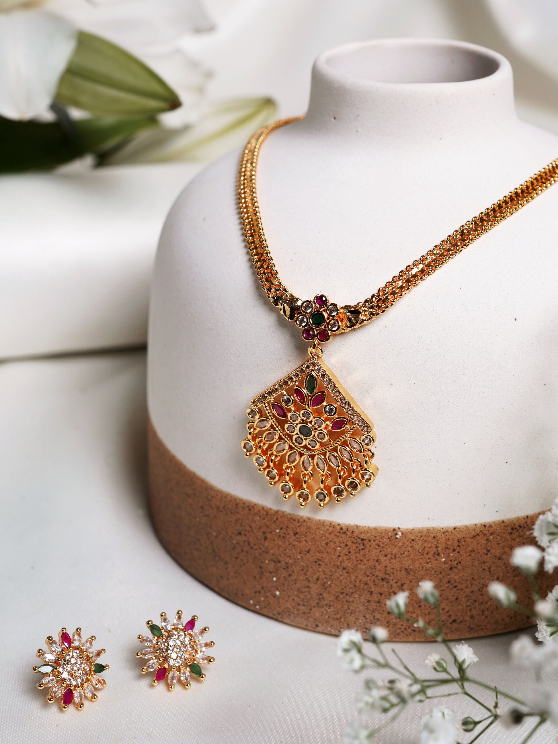 Royal Petal Kundan Drop Necklace Set
