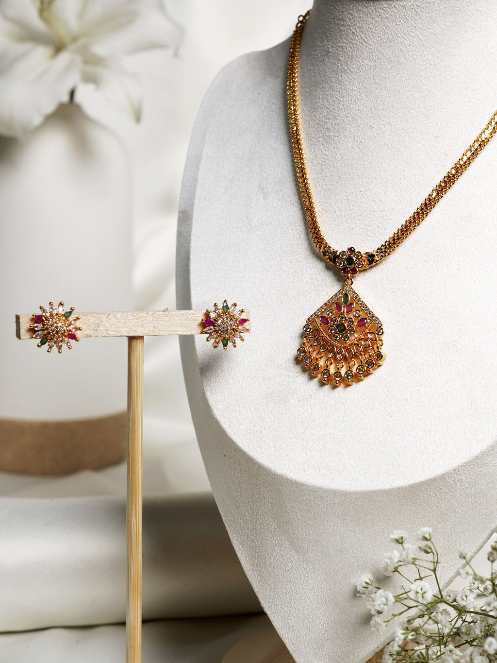 Royal Petal Kundan Drop Necklace Set