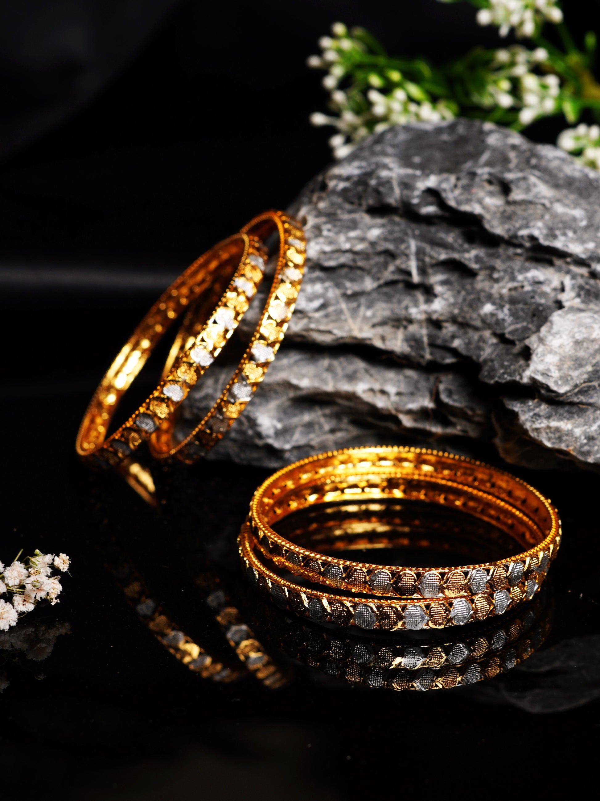 Stone Studded Jali Gold Bangle Set
