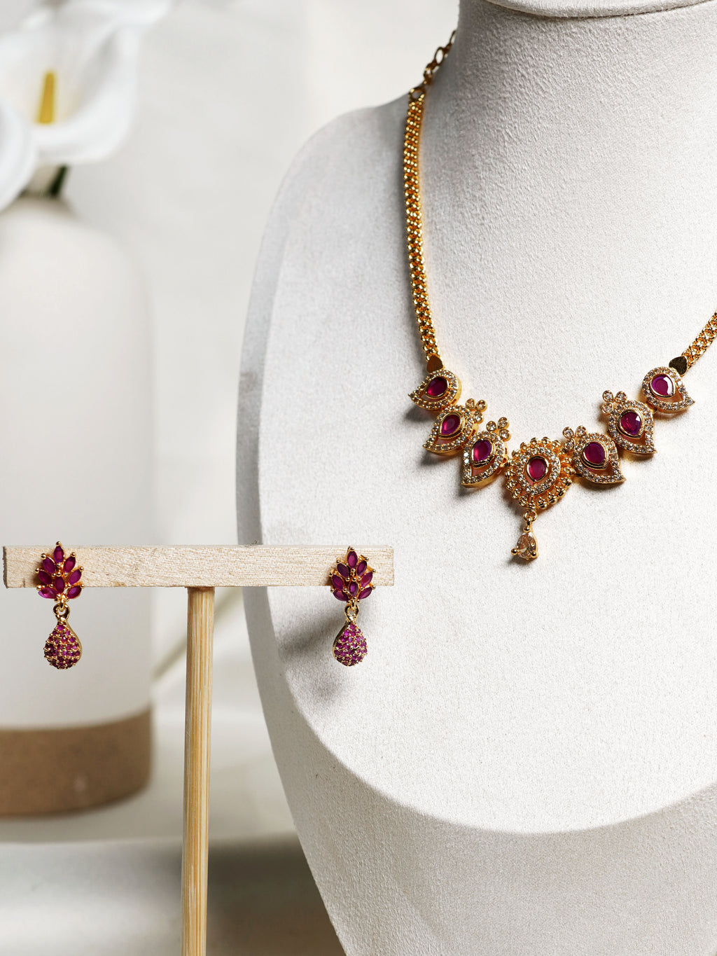 Crimson Petal Kundan Necklace Set