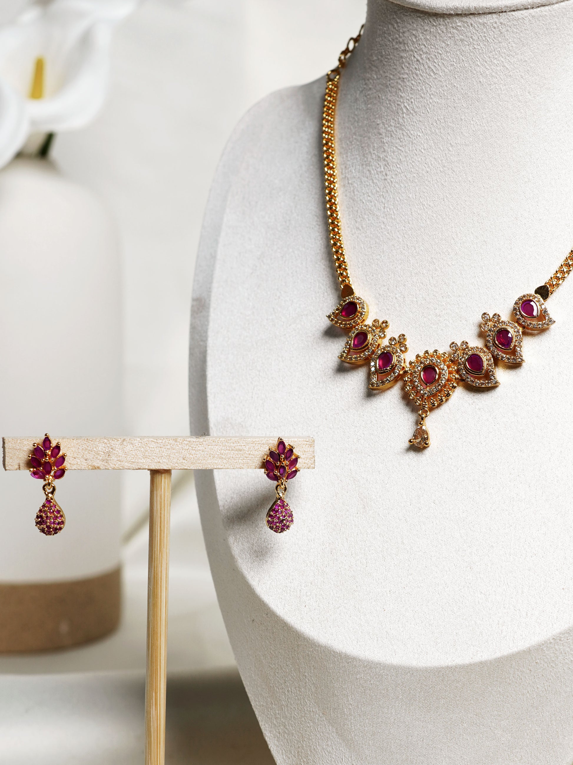 Crimson Petal Kundan Necklace Set