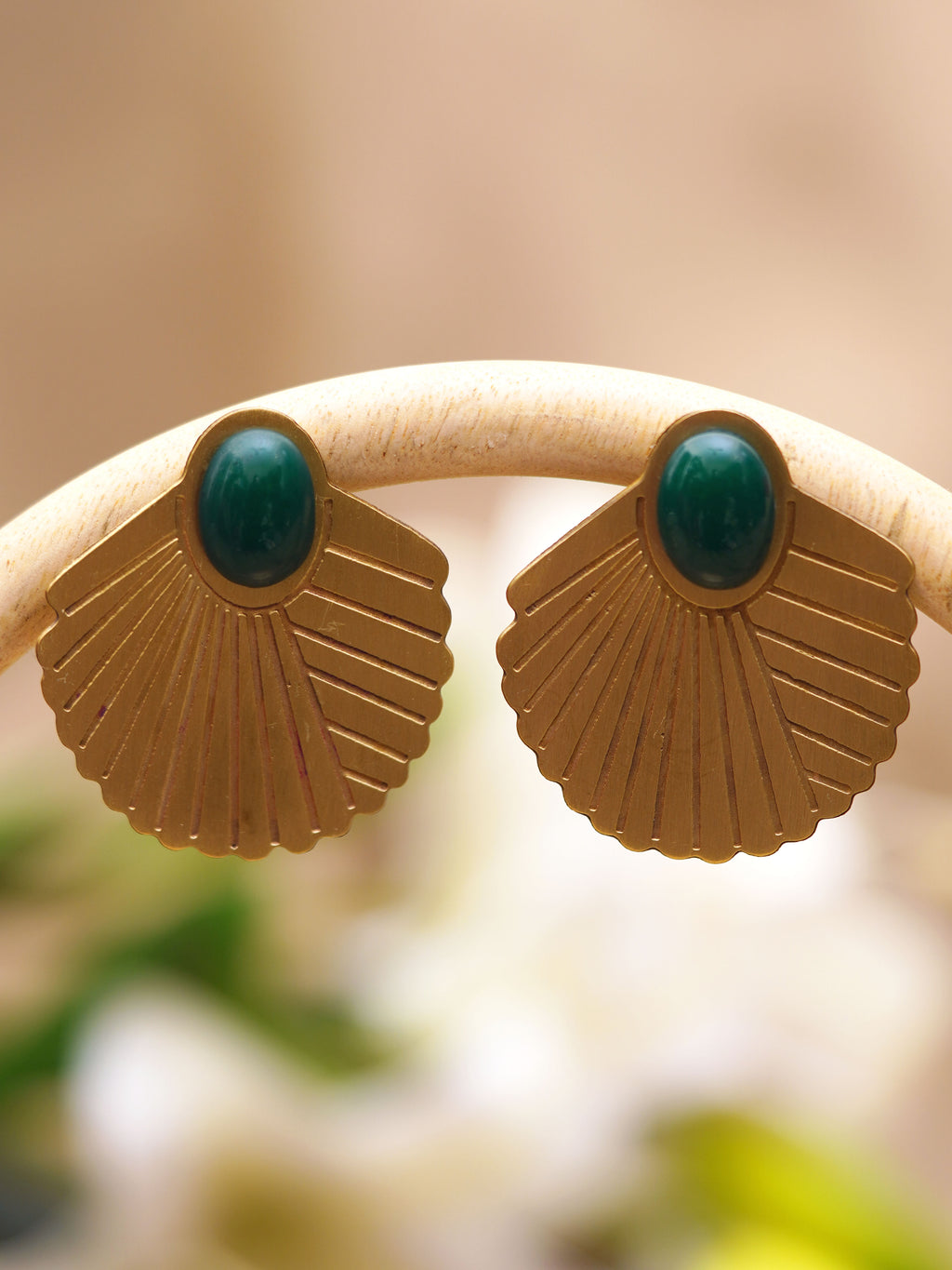 Forest Green Sunray Fan Stud Earrings