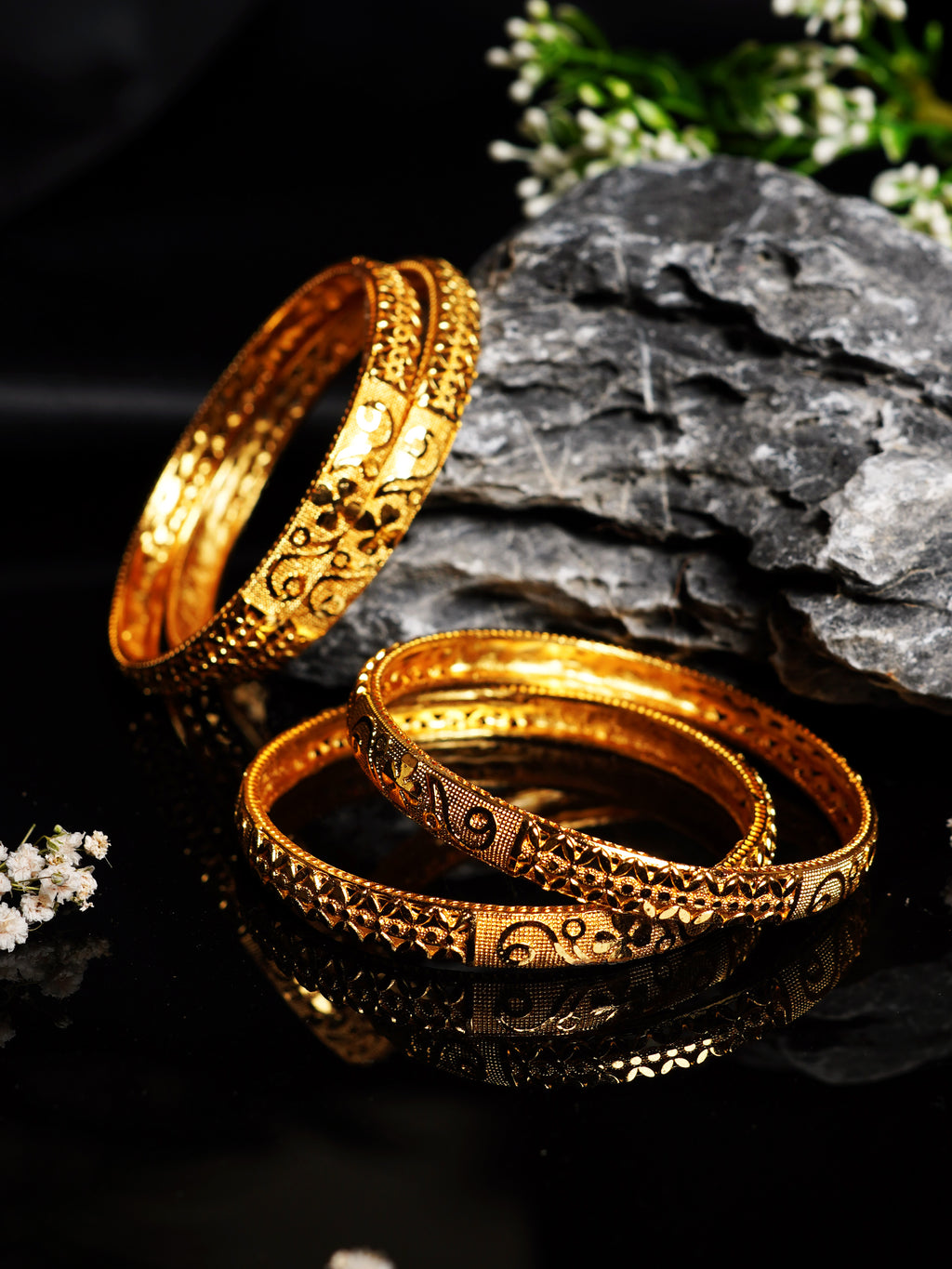 Black Meenakari Floral Bangle Set