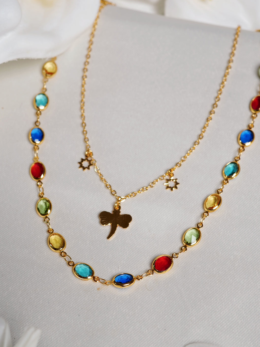 Rainbow Charm Dragonfly Layered Necklace