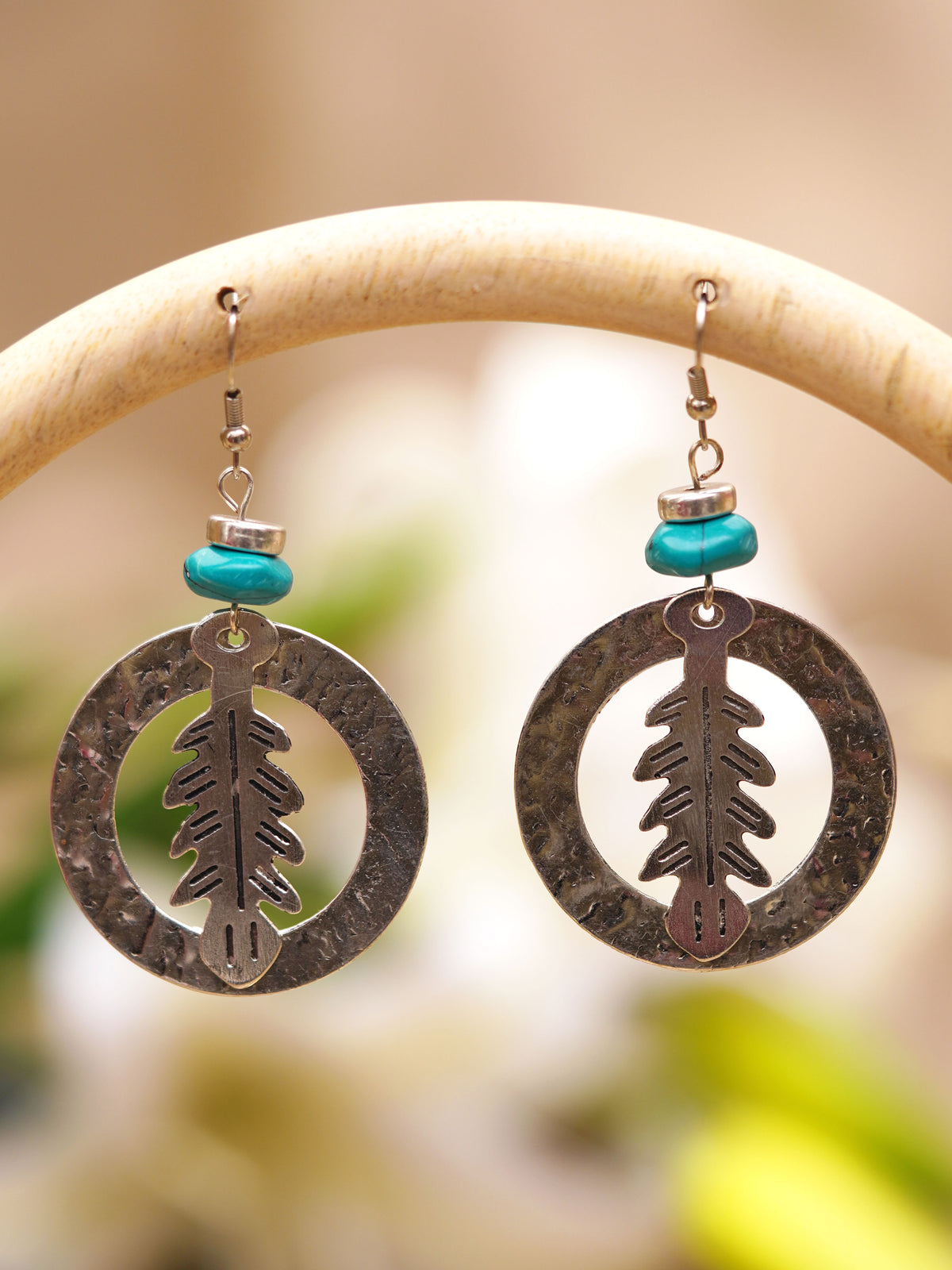 Silver Feather Circle Drop Earrings