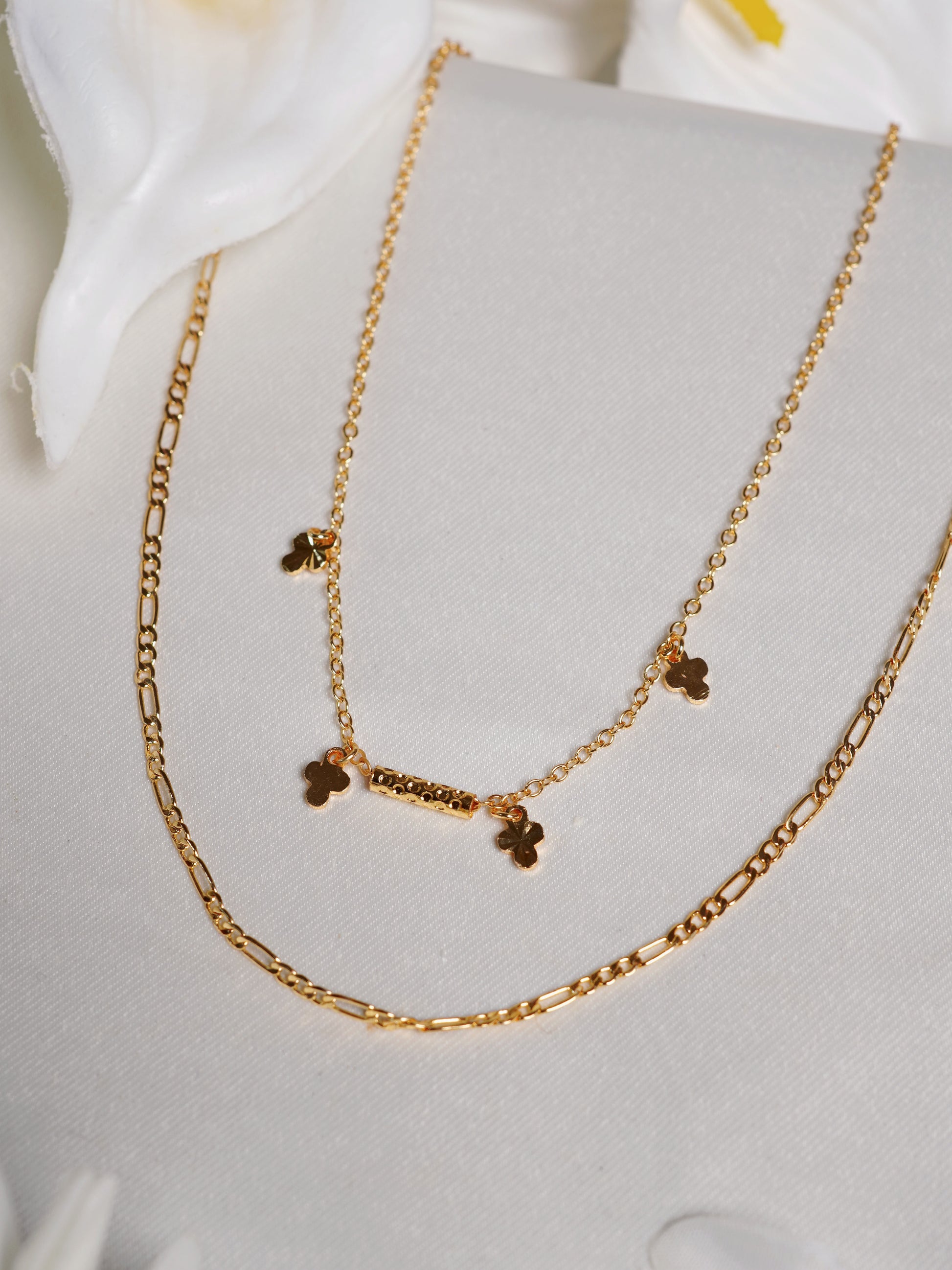 Golden Clover Layered Charm Necklace