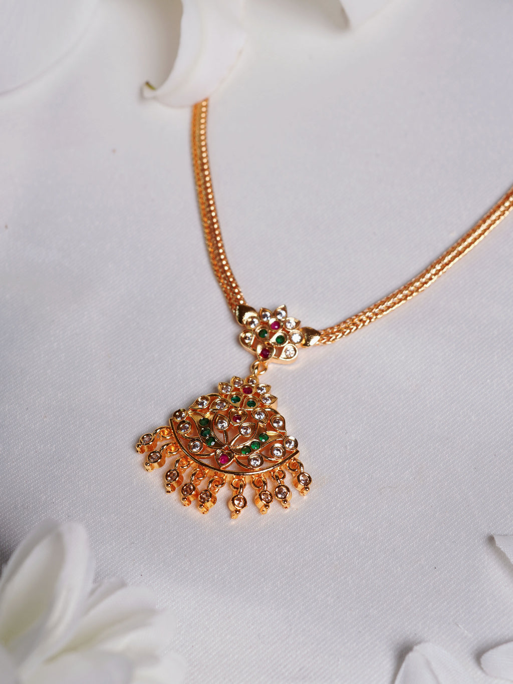 Pastel Bloom Kundan Fan Necklace Set