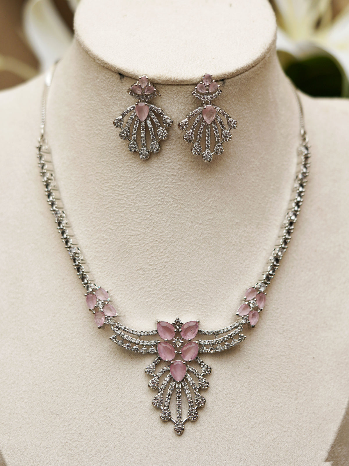 Blush Pink Petal Cascade Necklace Set
